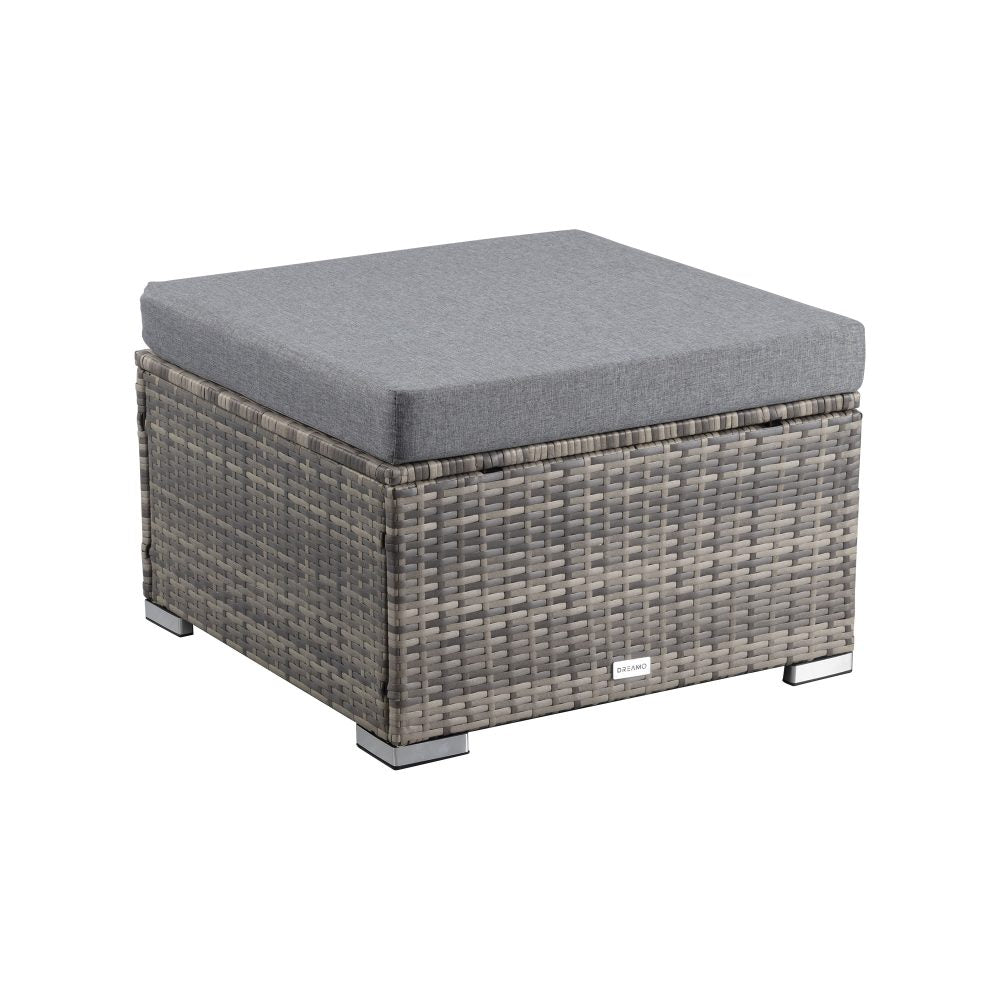 Outdoor All-Weather Wicker Ottoman With Metal Frame Grey