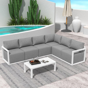 Alfresco Outdoor Lounge Set 7-Piece Aluminium White