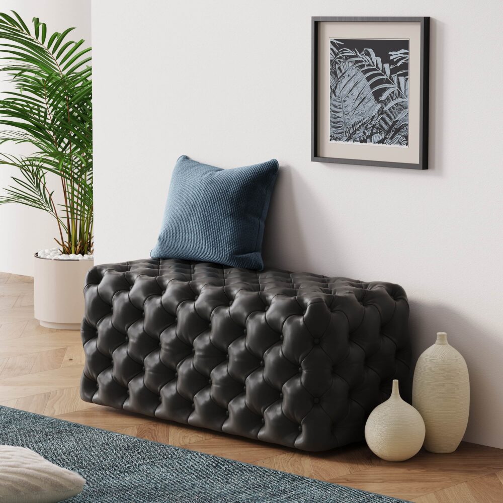 Leathaire Ottoman Rectangular Black