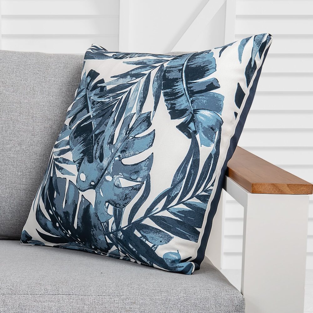 Dual-Sided Square Outdoor Throw Pillow Navy White Stripe Floral