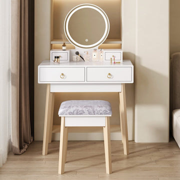 White LED Mirror Vanity Table Set with Stool