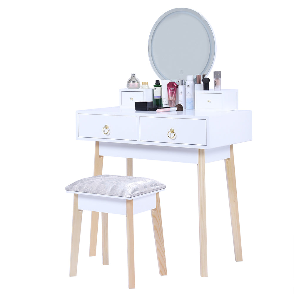 White LED Mirror Vanity Table Set with Stool