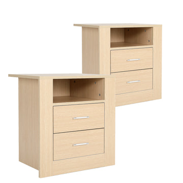 La Bella Bedside Tables Set of 2 Nightstand 2 Drawers Oak
