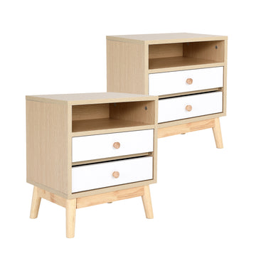La Bella Bedside Tables Set of 2 Nightstand 2 Drawers Oak