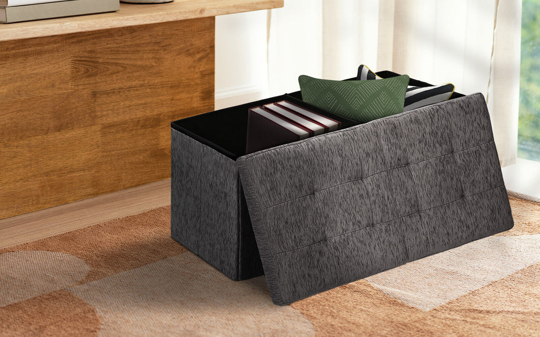 La Bella Foldable Storage Ottoman Flip-Lid Side Table Black