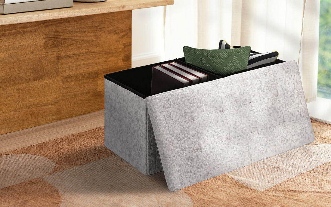 La Bella Foldable Storage Ottoman Flip-Lid Side Table Grey