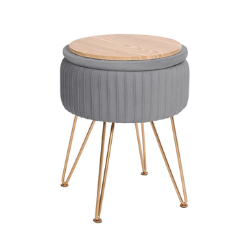 La Bella Velvet Storage Ottoman Flip-Top Side Table Grey