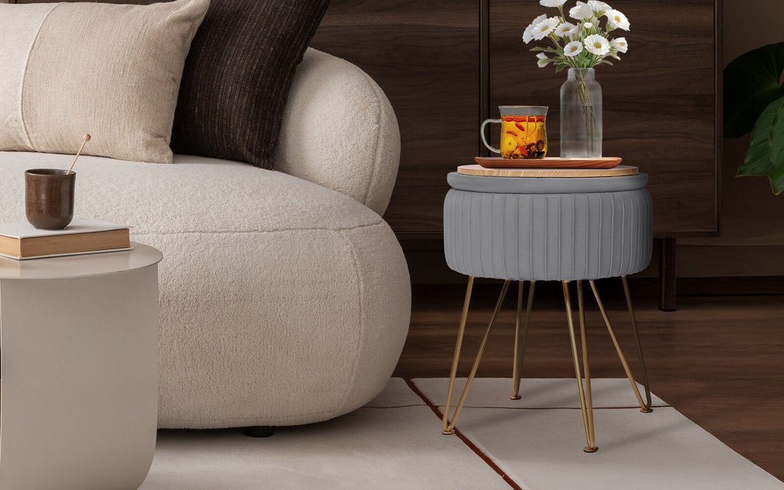 La Bella Velvet Storage Ottoman Flip-Top Side Table Grey