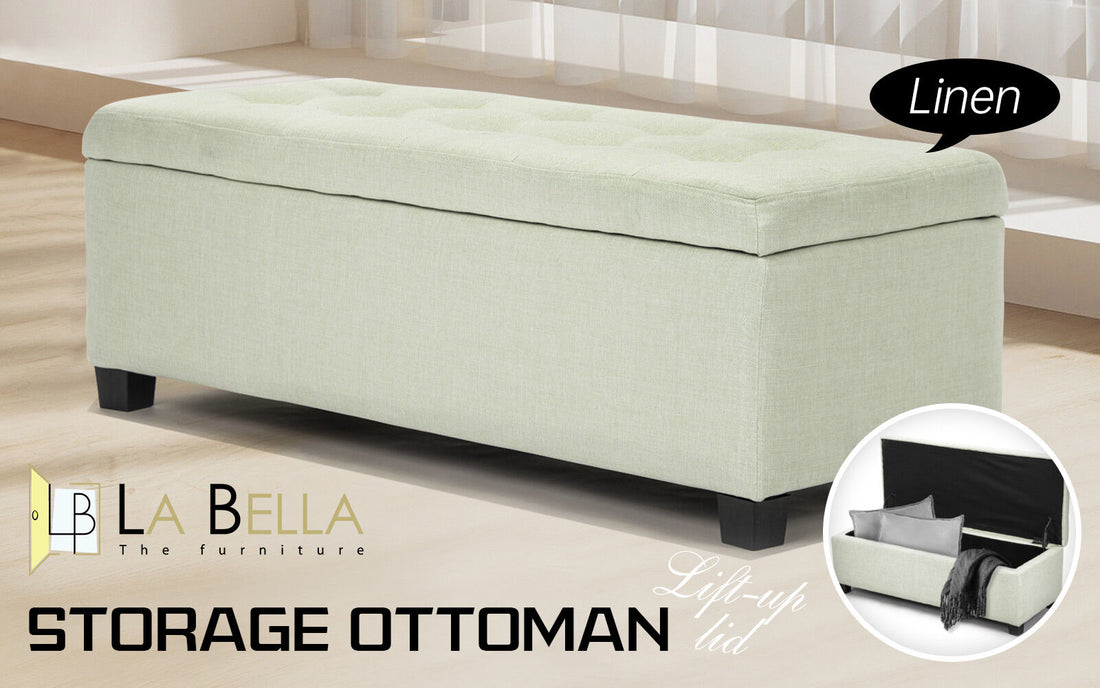 La Bella Storage Ottoman Footstool With Lift-Up Lid Light Green
