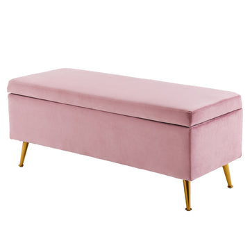 La Bella Velvet Storage Ottoman Bench - Pink