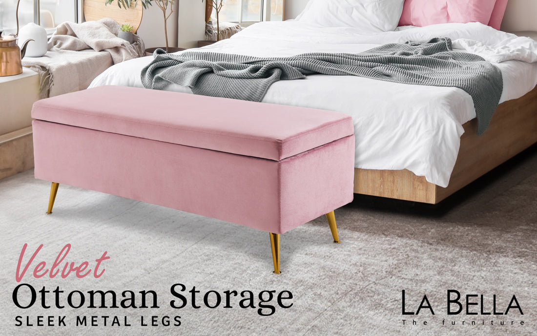 La Bella Velvet Storage Ottoman Bench - Pink