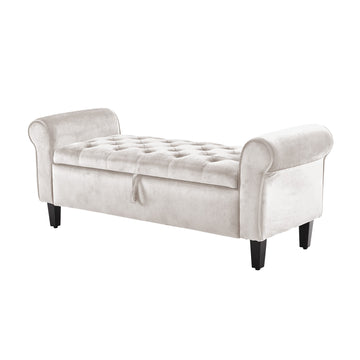 La Bella Velvet Storage Ottoman Bench Beige 132cm