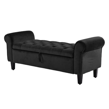 La Bella Velvet Ottoman Arm Bench - Black