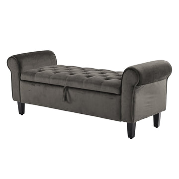 La Bella Velvet Ottoman Storage Bench with Rolled Armrest Grey