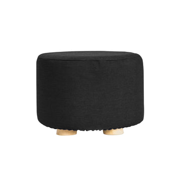 La Bella Round Faux Linen Ottoman Stool Black