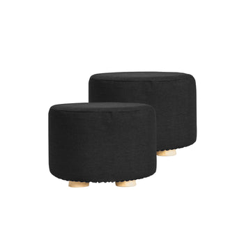 La Bella 2-Piece Ottoman Set Black Faux Linen Footstools