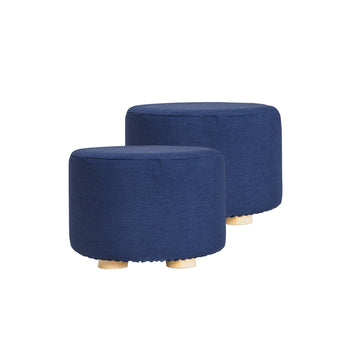 La Bella 2-Piece Ottoman Set Dark Blue Faux Linen Footstools
