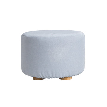 La Bella Round Ottoman Stool with Faux Linen Fabric Light Blue