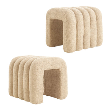 La Bella Arch Ottoman 2-Pack Footrest Teddy Fleece Beige