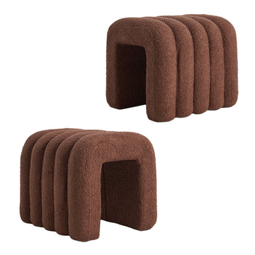 La Bella Arch Ottoman 2-Pack Footrest Teddy Fleece Brown