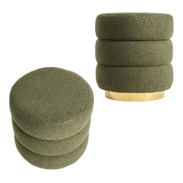 2-Pack La Bella Green Teddy Fleece Ottomans with Gold Base 38cm