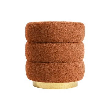 La Bella Round Stacked Ottoman Stool Teddy Fleece Foot Rest 38cm Orange