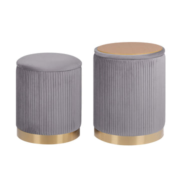 La Bella Grey Velvet Flip-Top Ottoman Side Table Set of 2