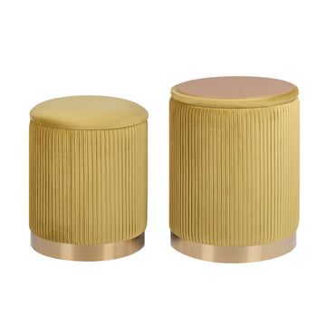 La Bella Mustard Velvet Flip-Top Ottoman Side Table Set of 2