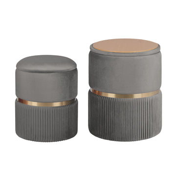 La Bella Grey Velvet Flip-Top Ottoman Side Table Set of 2