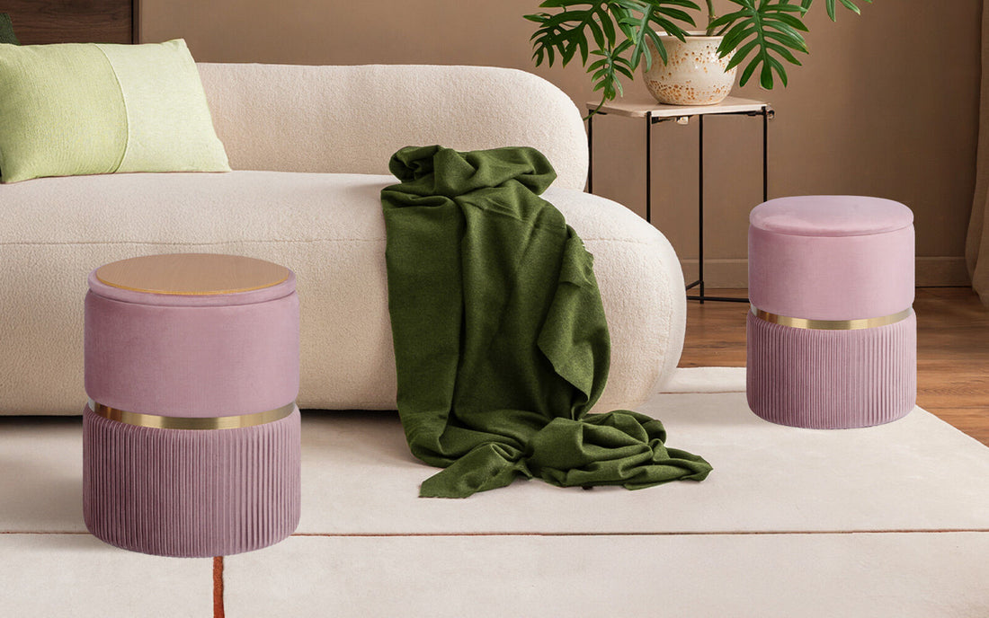 La Bella Storage Ottoman Flip-Over Lid Side Table Dusty Pink
