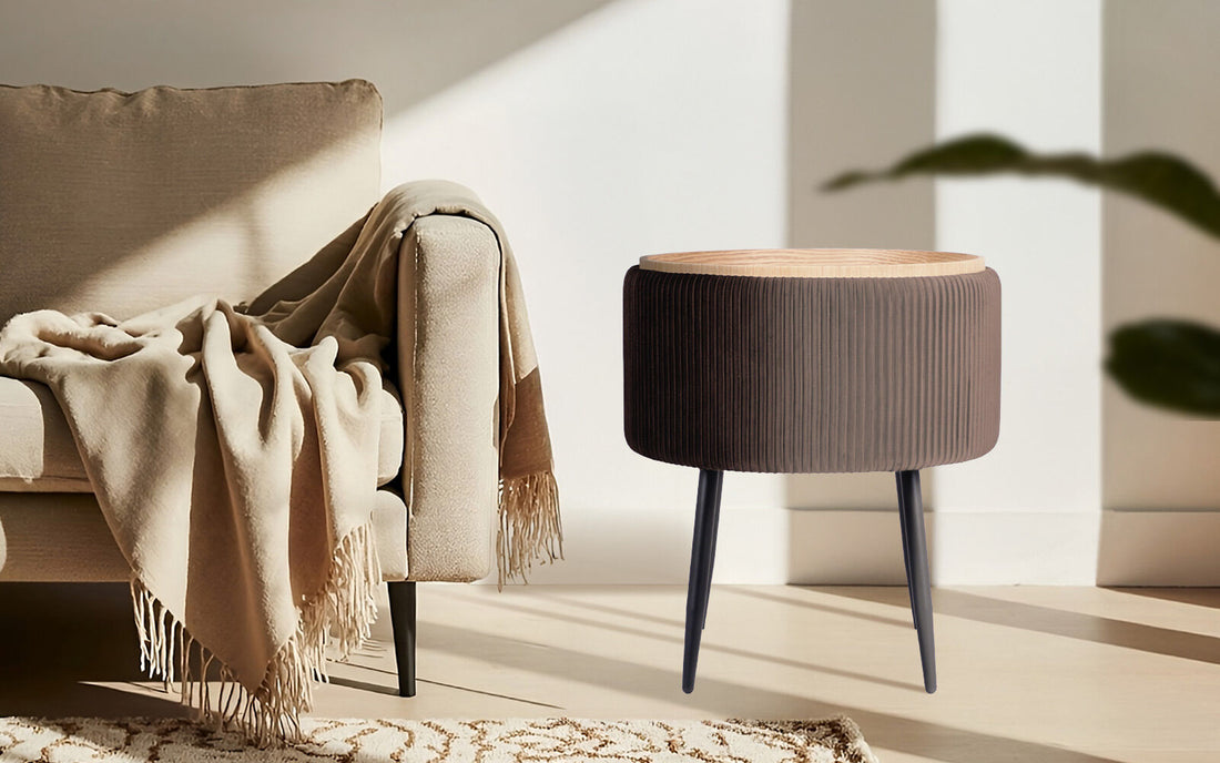 La Bella Storage Ottoman Flip-Top Lid Tray Table Brown