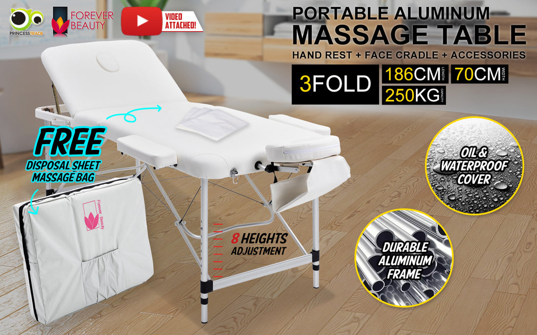 Forever Beauty Aluminium Massage Table Height Adjustable 68-89cm White