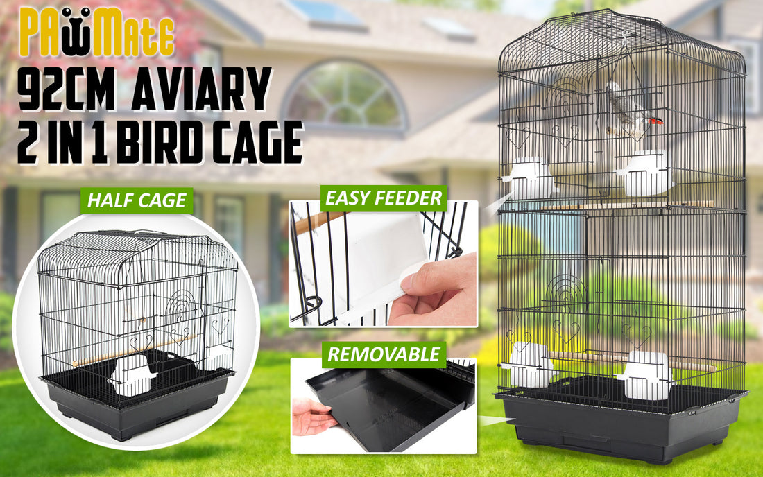 Paw Mate 2in1 Bird Cage 92cm Black Wrought Iron