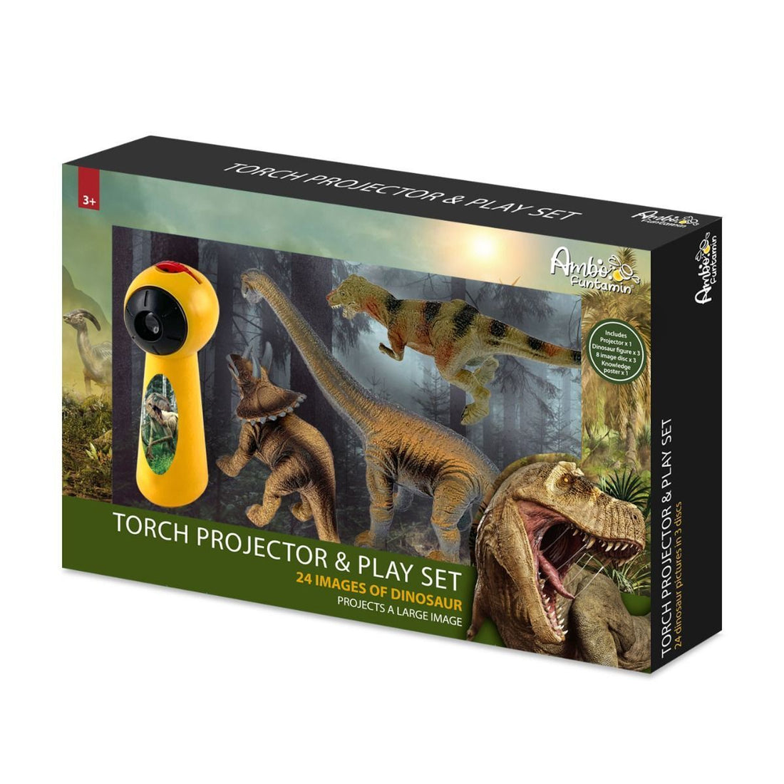 Ambo Funtamin Dinosaur Projector and Figure Set 24 Images Yellow