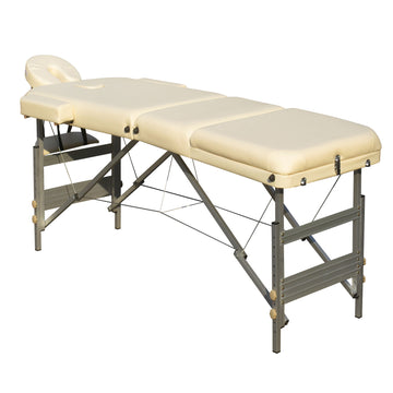 YES4HOMES Aluminium Massage Table 3 Fold Height Adjustable 59-80cm Beige