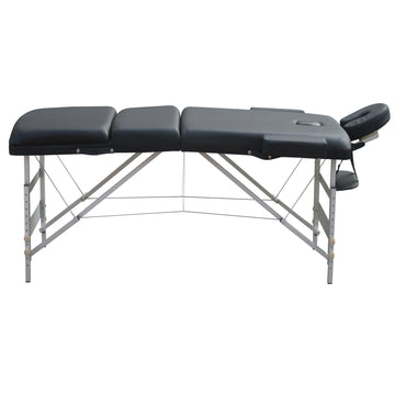 YES4HOMES Aluminium Massage Table 3 Fold Height Adjustable 68-85cm Black