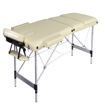 YES4HOMES Aluminium Massage Table 3 Fold Height Adjustable 68-85cm Beige