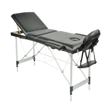 YES4HOMES Aluminium Massage Table 3 Fold Height Adjustable 68-85cm Black