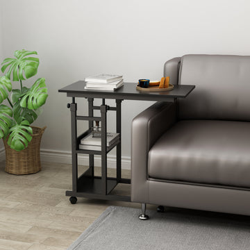 YES4HOMES Adjustable Side Table with Double Storage Shelves Wheels