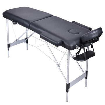 YES4HOMES Aluminium Massage Table 2 Fold Height Adjustable 68-85cm Black