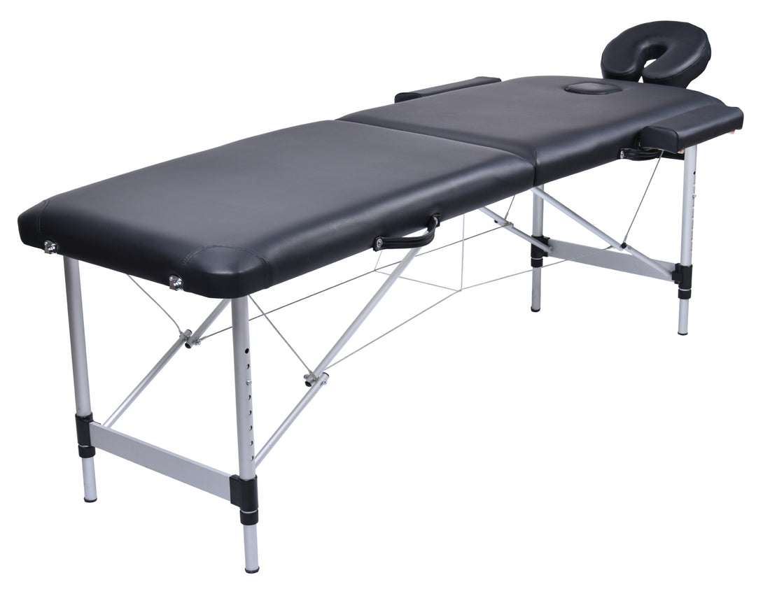 YES4HOMES Aluminium Massage Table 2 Fold Height Adjustable 68-85cm Black
