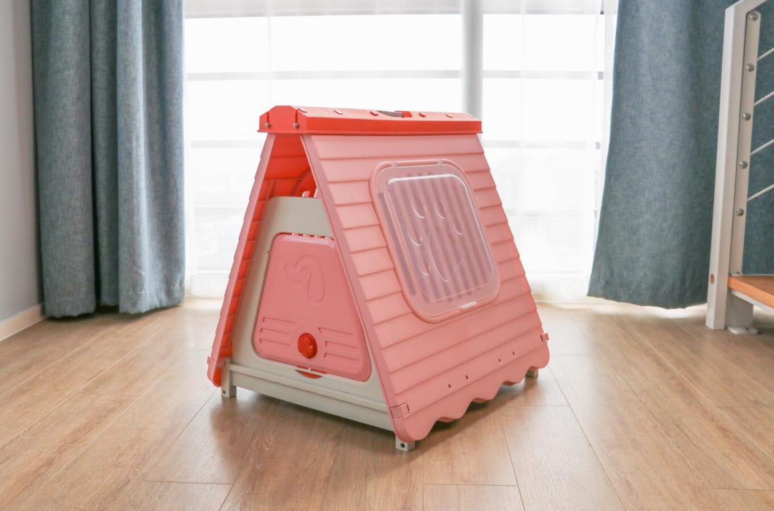 YES4PETS Foldable Plastic Dog Kennel House Portable Pet Shelter 71cm Pink