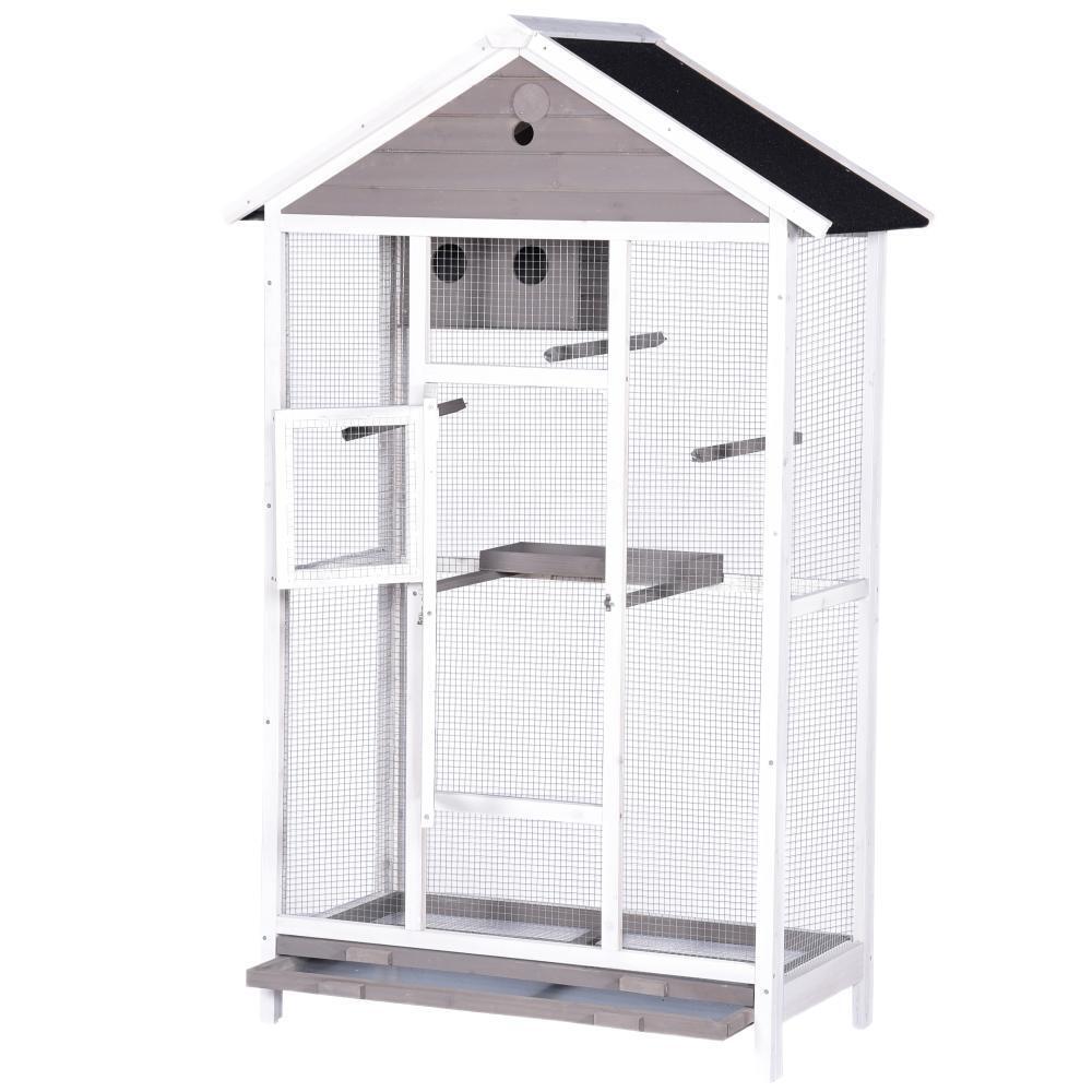 YES4PETS Wooden Bird Cage XXL Outdoor Fir Wood Grey