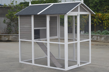YES4PETS Grey XL Chicken Coop 195cm Fir Wood Holds 8 Hens