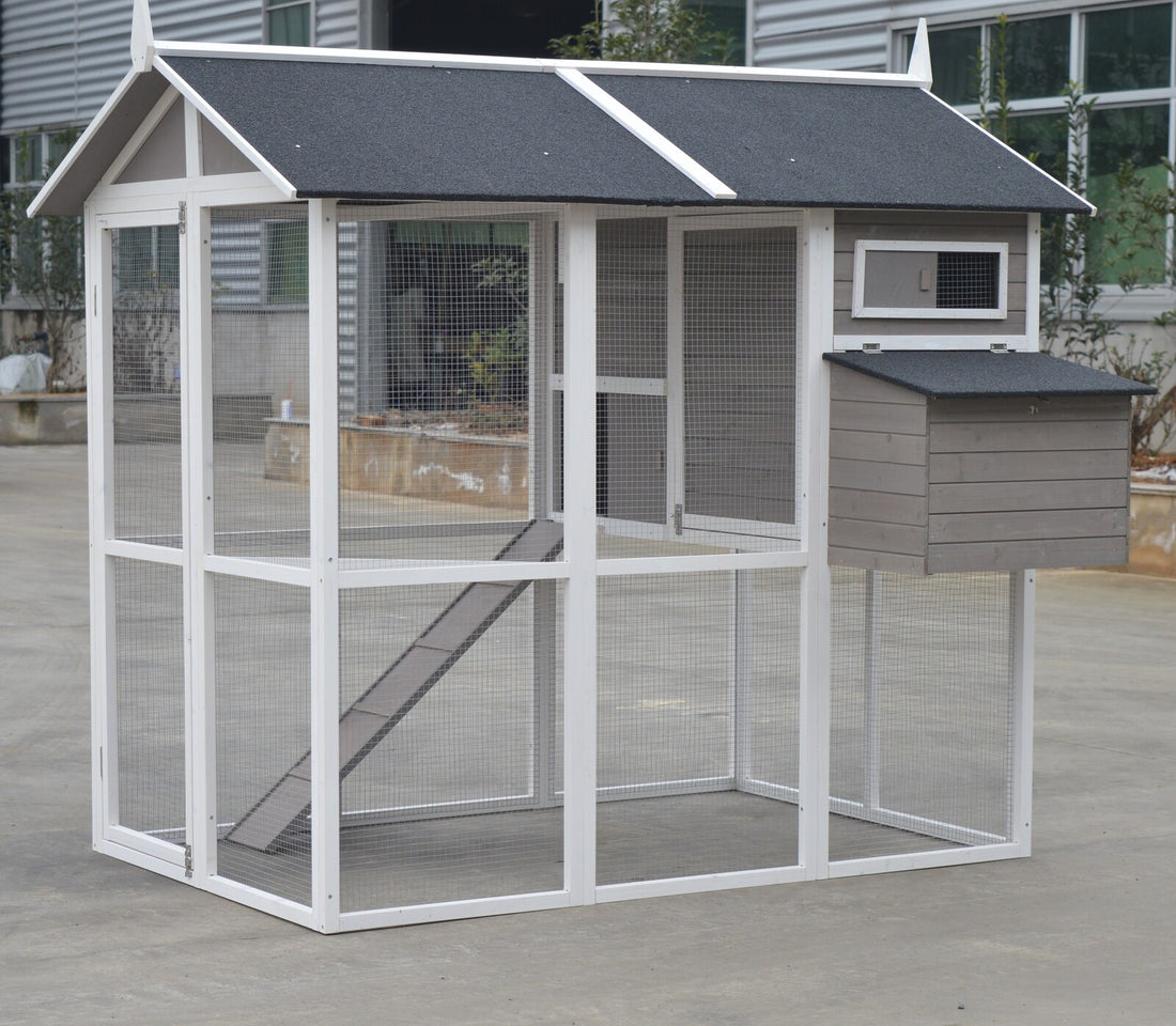 YES4PETS Grey XL Chicken Coop 195cm Fir Wood Holds 8 Hens