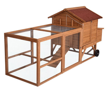 YES4PETS XL Chicken Coop Hutch with Wheels 248cm FIR Wood Holds 7 Hens