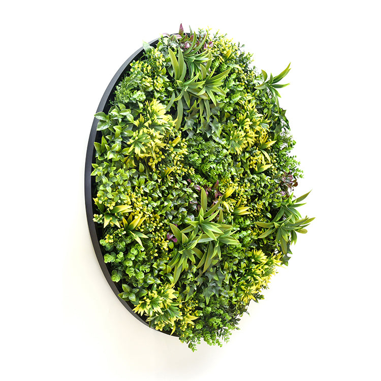 YES4HOMES Artificial Green Wall Disc Art with Black Frame 100cm