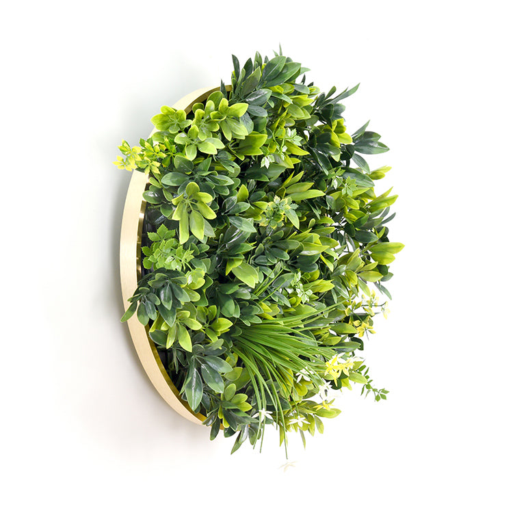 YES4HOMES Artificial Green Wall Disc Art 50cm with Black Frame Daffodil