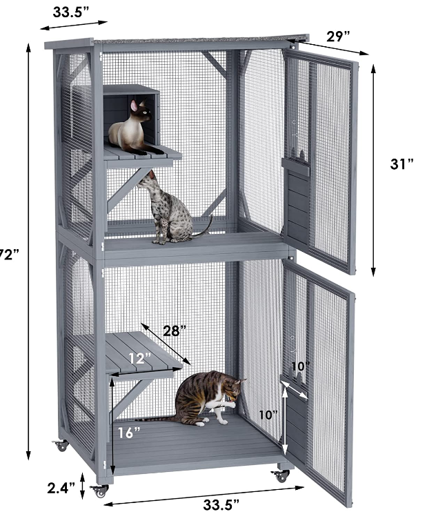 YES4PETS Multi-Level Cat Cage Condo House 173cm Wooden with Escape Door