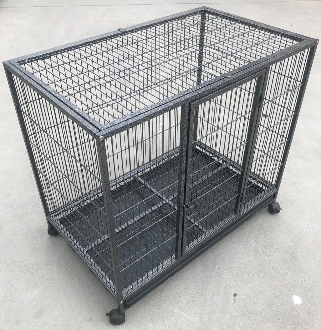 YES4PETS Medium Metal Dog Crate Kennel Portable Steel Wire 93cm Silver Black